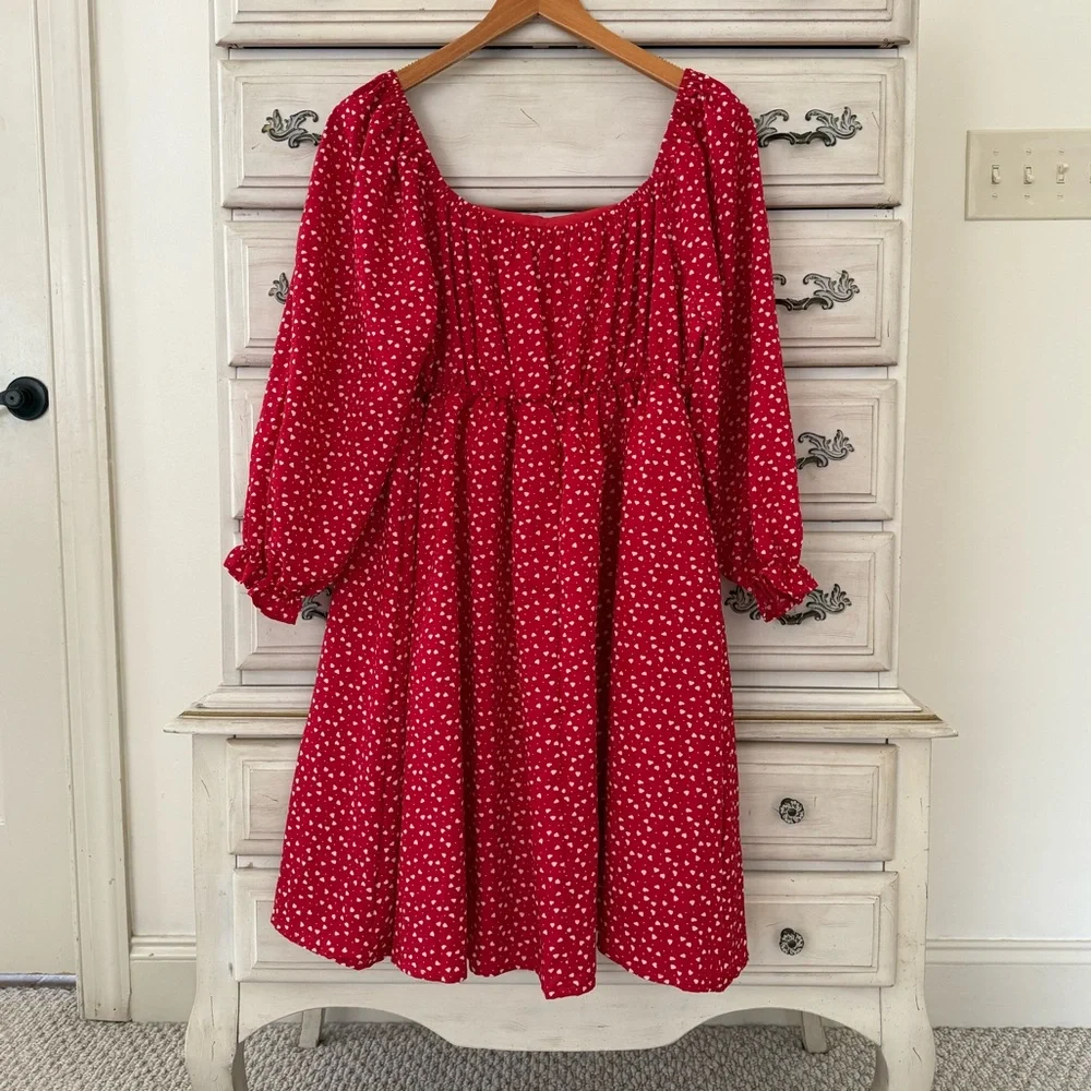 Red Hearts Milkmaid Babydoll Dress - Picture 3 of 5